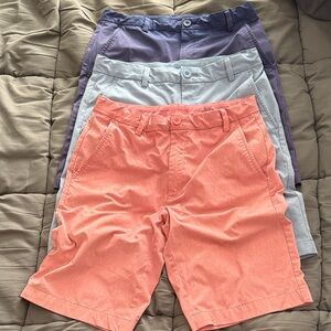 Set of Three Vineyard Vines boys Shorts in Coral, Light Blue, and navy